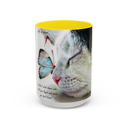 Life Is Short Cat & Butterfly 15oz Accent Mug