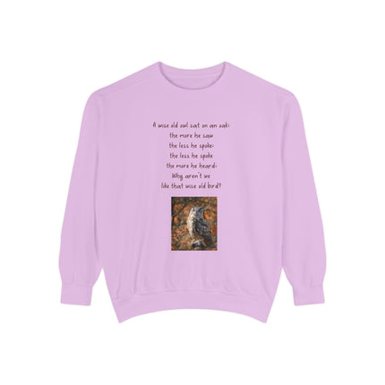 Poetic Owl Sweatshirt — Illustrated Owl Art with Poem Crewneck