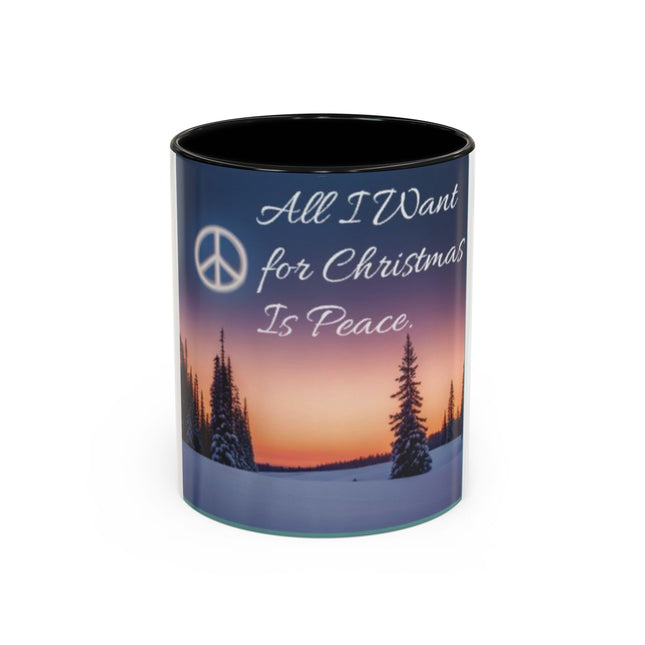 Christmas Peace Accent Mug | 11oz Ceramic Cup with Quote & Sunset