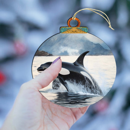 Alaskan Orcas Wooden Ornaments by G.Debrekht - Wildlife Holiday Decor - 870051-4