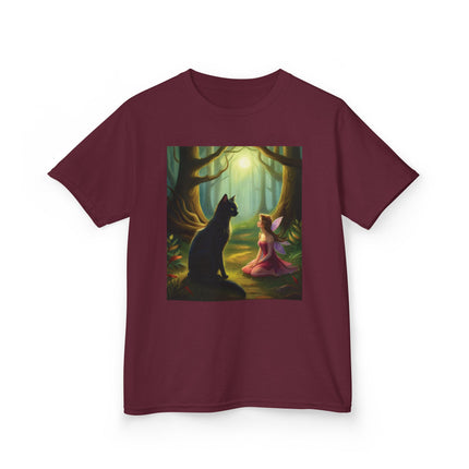 Enchanted Forest Kids Tee – Magical Fairy & Black Cat Design