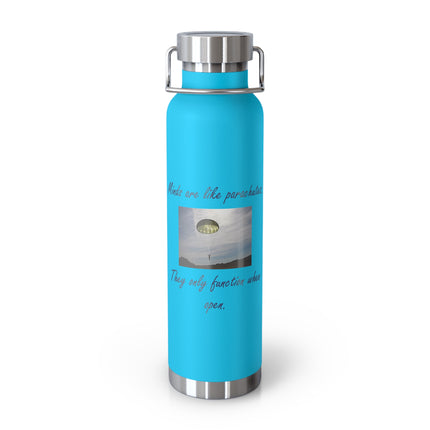 Skydiver "Minds Are Like Parachutes" Copper Water Bottle — 22oz Vacuum Insulated
