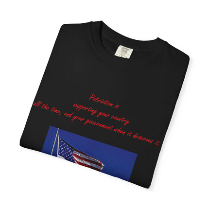 Patriotic Unisex Garment-Dyed T-Shirt with American Flag – Quote by Mark Twain