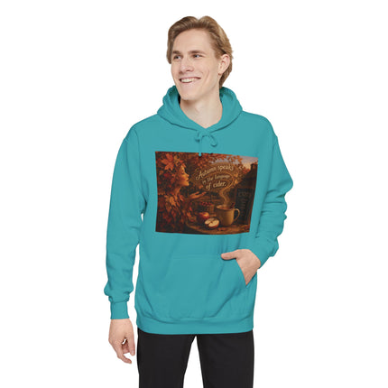 Autumn Leaves & Cider Hoodie — Cozy Fall Sweatshirt with 'Autumn Speaks' Still Life Design