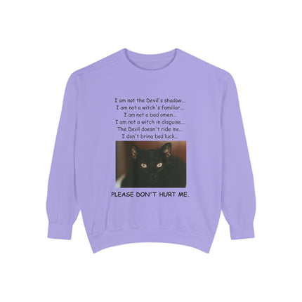 Unisex Sweatshirt – Thoughtful Black Cat Design – Garment-Dyed