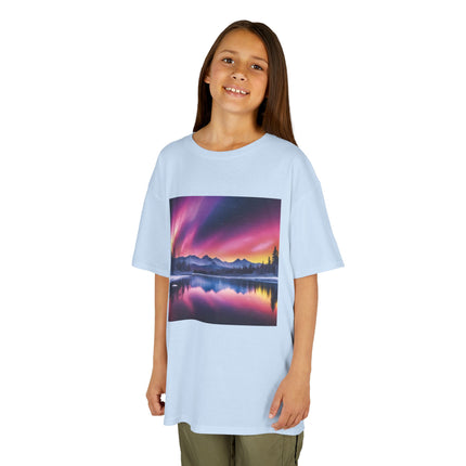 Kids Tee — Colorful Northern Lights Mountain Print