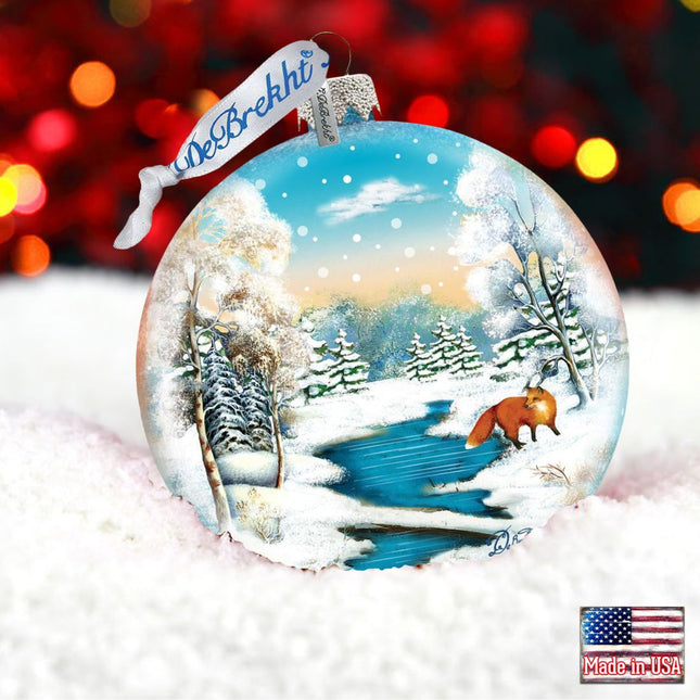 Winter Fox Ball Glass Ornament by G. DeBrekht - Wildlife Holiday Decor - 73415-0