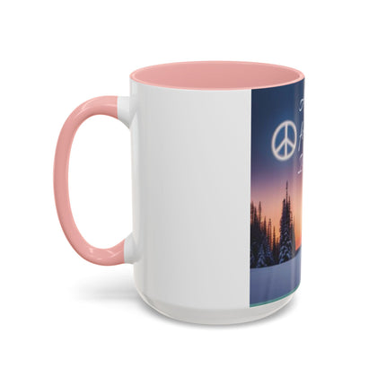 Christmas Peace Accent Mug | 15oz Ceramic Cup with Quote & Sunset