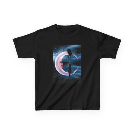 Kids Moon Dreamer Tee — Black Cats on Crescent Moon Graphic
