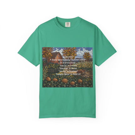 Samhain Harvest Tee — 'Samhain' Pronunciations + 'Pumpkin Spice' Autumn Humor