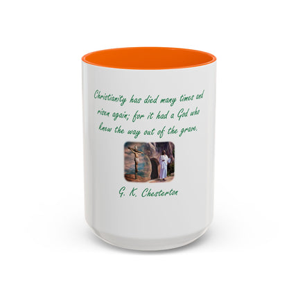 Christian Quote Coffee Mug — G. K. Chesterton 'Christianity Has Died Many Times' Accent Mug (11/15oz)