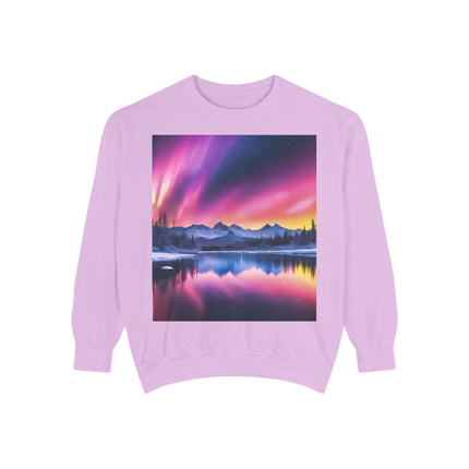Aurora Lake Crewneck Sweatshirt — Colorful Northern Lights Landscape