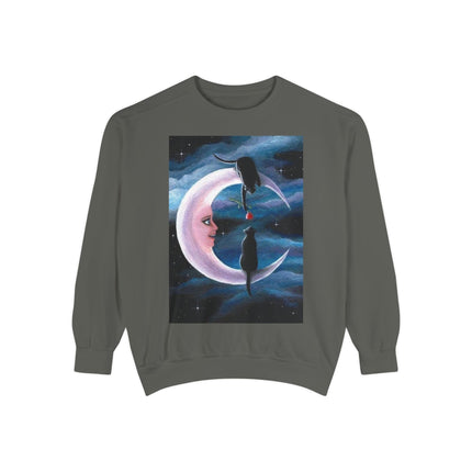 Moonlit Cats Sweatshirt —Whimsical Crescent Moon & Black Cat Graphic