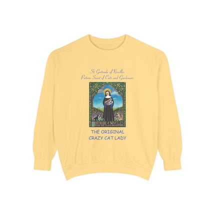 St. Gertrude Sweatshirt — "Patron Saint of Cats and Gardeners" Design
