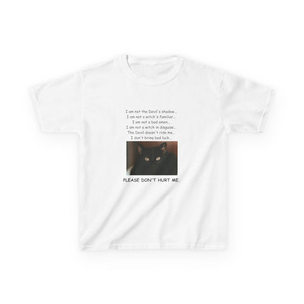 Kids Cotton Tee – “Please Don’t Hurt Me” Black Cat Design