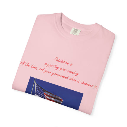 Patriotic Unisex Garment-Dyed T-Shirt with American Flag – Quote by Mark Twain