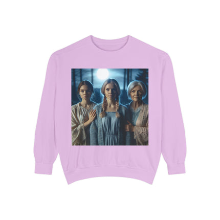 Mystical Sisters Sweatshirt – Garment-Dyed Art of Triple Goddess