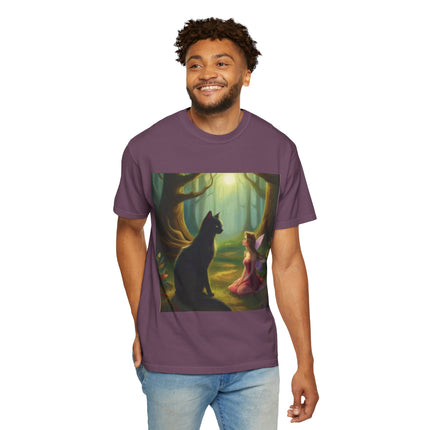 Fairy and Black Cat Forest T-Shirt — Enchanted Woodland Magic Tee