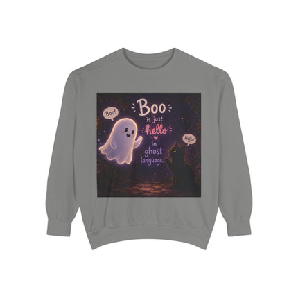 Halloween Ghost Sweatshirt – “Boo is just hello in ghost language” Cozy Pullover