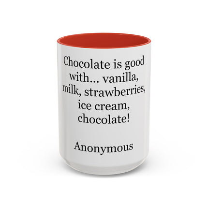 Chocolate Is Good With… Quote Coffee Mug — Funny Dessert Lover Ceramic Accent Mug
