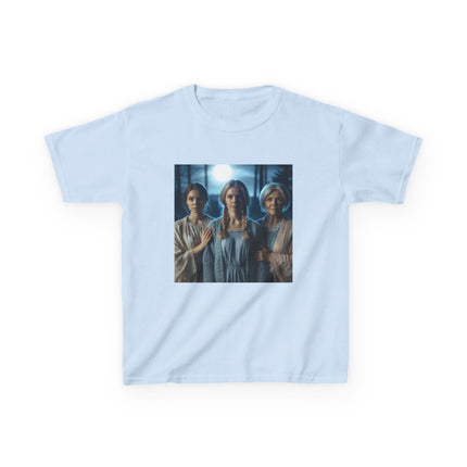 Triple Goddess Kids Tee – Mystical Sisters Graphic Cotton Shirt