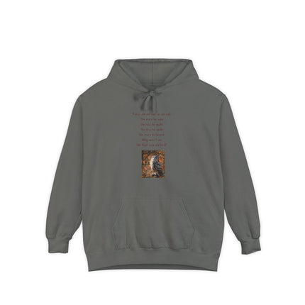 Poetic Owl Hoodie — White Sweatshirt with Verse and Owl Art
