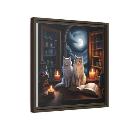 Mystic Moonlit Cats Framed Canvas — Witchy Home Décor Art