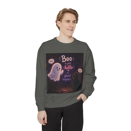 Halloween Ghost Sweatshirt – “Boo is just hello in ghost language” Cozy Pullover