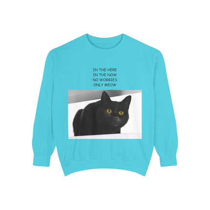 Cozy Cat Lover Sweatshirt - "In the Here, In the Now, No Worries, Only Meow"
