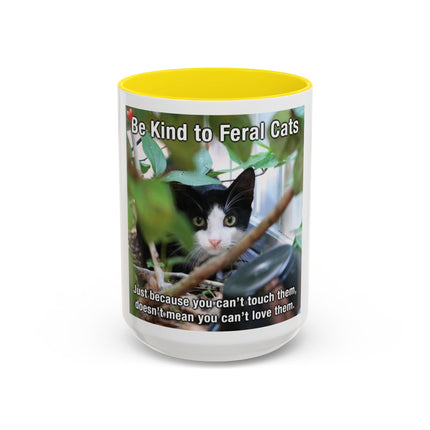 Be Kind to Feral Cats Accent Coffee Mug — Animal Rescue Cat Lover Gift (11/15oz)