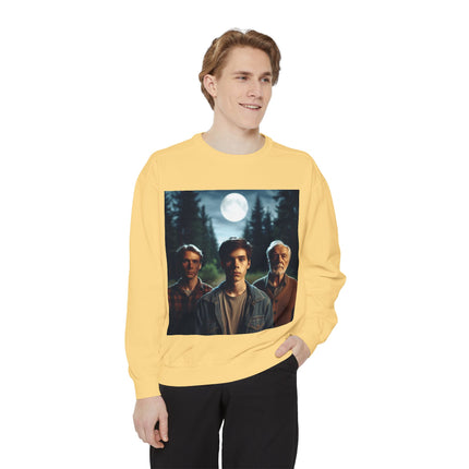 Unisex Garment-Dyed Sweatshirt - Vintage Forest Vibes Graphic