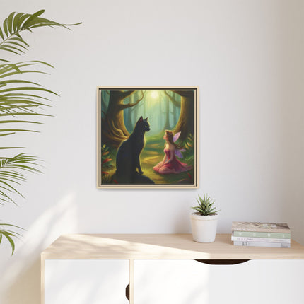 Fairy and Black Cat Forest Canvas – Framed Matte Wall Art