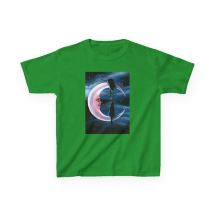 Kids Moon Dreamer Tee — Black Cats on Crescent Moon Graphic