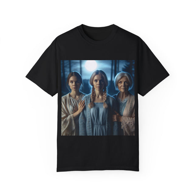 Mystical Sisterhood Tee – Garment-Dyed Shirt of Triple Goddess