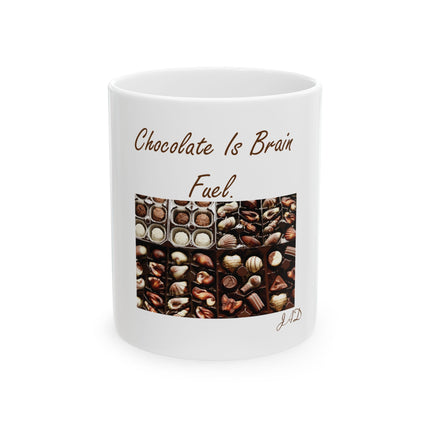Chocolate Is Brain Fuel Mug — Gourmet Chocolate Photo Ceramic Coffee Cup (11oz/15oz)