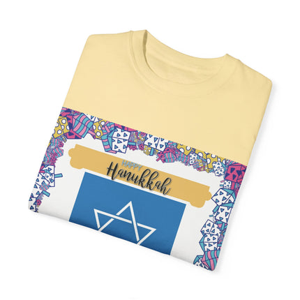 Happy Hanukkah Tee – Unisex Garment-Dyed Shirt for the Festival of Lights