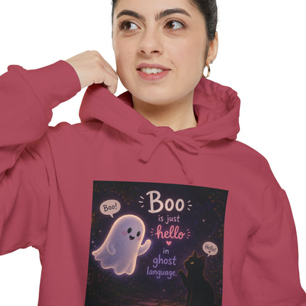 Cute Ghost 'Boo Is Just Hello' Halloween Hoodie