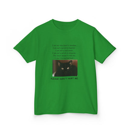 Kids Cotton Tee – “Please Don’t Hurt Me” Black Cat Design