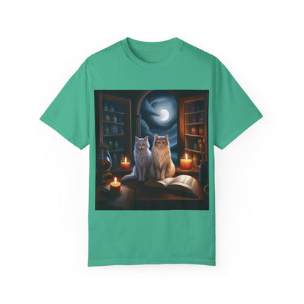 Magical Cats T-Shirt – Cozy Night Reading – Unisex Garment-Dyed