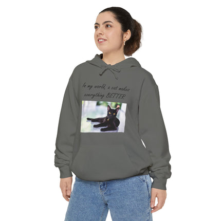 Relaxed Black Cat Hoodie — "In my world, a cat makes everything BETTER"