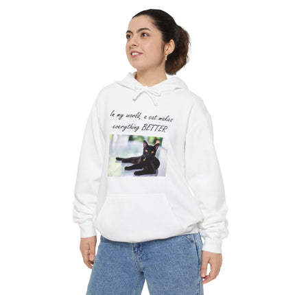 Relaxed Black Cat Hoodie — "In my world, a cat makes everything BETTER"