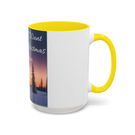Christmas Peace Accent Mug | 15oz Ceramic Cup with Quote & Sunset