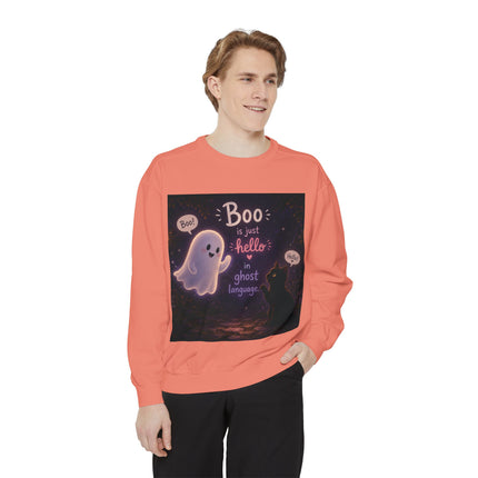 Halloween Ghost Sweatshirt – “Boo is just hello in ghost language” Cozy Pullover