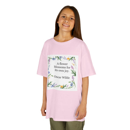 Kids T‑Shirt — "A flower blossoms for its own joy" Oscar Wilde Floral Quote