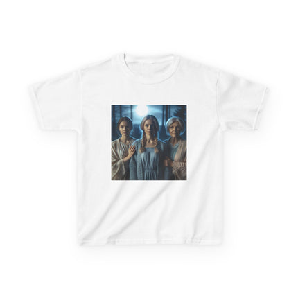 Triple Goddess Kids Tee – Mystical Sisters Graphic Cotton Shirt