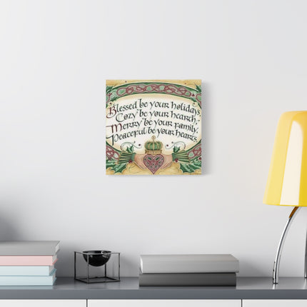 Christmas Blessing Canvas Wall Art – "Blessed be your holidays" Stretched Matte Print