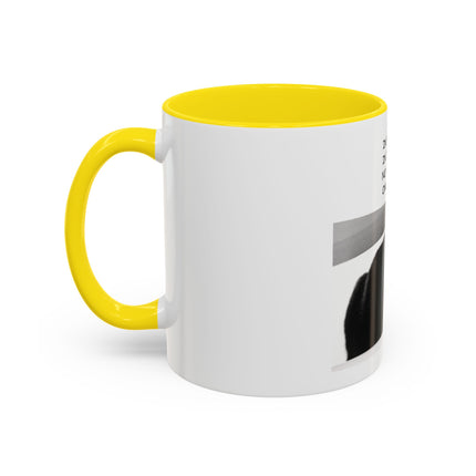 Black Cat Coffee Mug — “In the Here In the Now No Worries Only Meow” Accent Mug