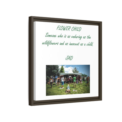Flower Child Matte Canvas Print — "Flower Child" Quote with Festival Photo (Framed)