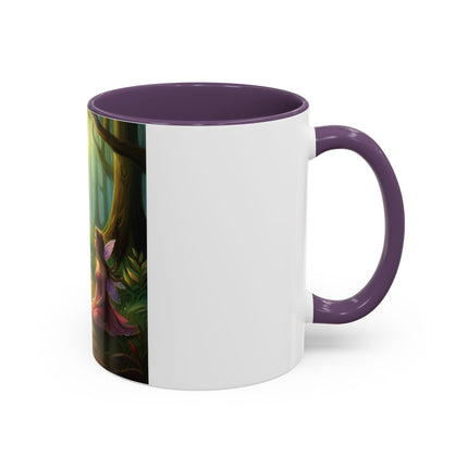 Enchanting Fairy & Cat Accent Mug – Fantasy Nature Design, 11oz