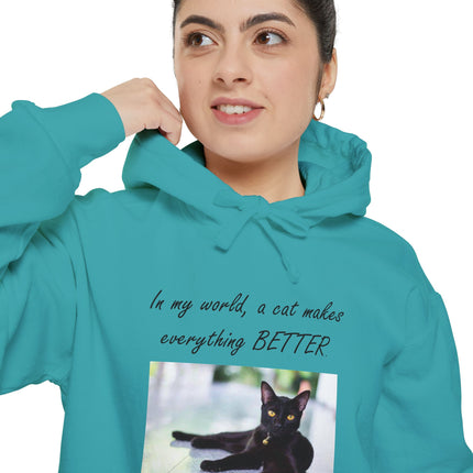 Relaxed Black Cat Hoodie — "In my world, a cat makes everything BETTER"